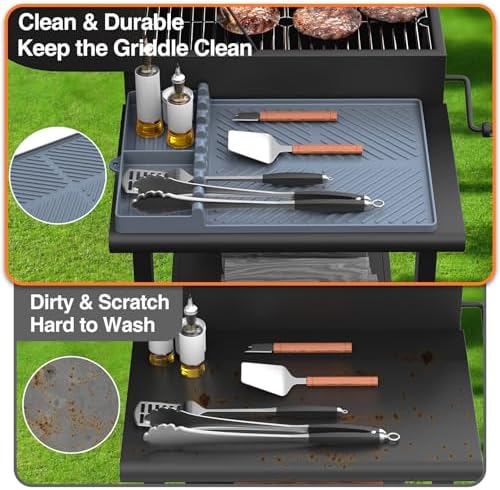 Silicone Griddle Tools Mat for Blackstone, Griddle Accessories Side Shelf Mat Grill Pad for Outdoor Grill Kitchen Counter Spatula Silicone Mat with Drip Pad (Grey (2Packs)) - Image 5