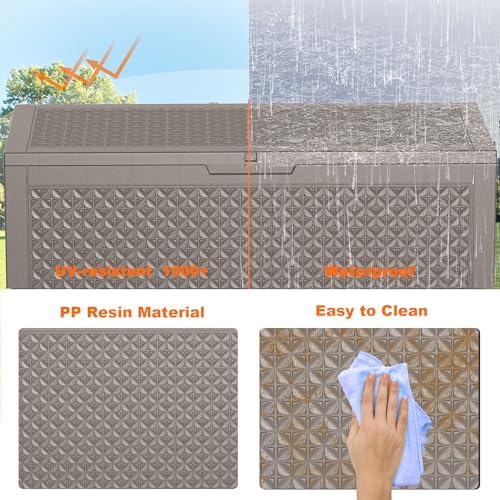 DRATO 110 Gallon Deck Boxes Outdoor Waterproof, Resin Large Lockable Storage Box with Lid, Outdoor Storage Bench Patio Cushions Furniture, Garden Tools, Pool Accessories (Grey, 110 Gallon) - Image 5