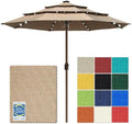 EliteShade USA 10-Year-Non-Fading 10ft 3-Tier Market Patio Umbrella, Commercial Table Umbrella with 80 Solar LED Lights, Crank Open, Windproof & UPF 50+ UV Protection for Garden, Deck, Pool, Backyard, No Tilt, Heather Beige by EliteShade