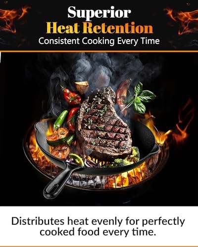 Granitestone 12 Inch Cast Iron Skillets, Pre-Seasoned Cast Iron Pans for Cooking, Nonstick Cast Iron Frying Pan, Cast Iron Skillet for Indoor & Outdoor Use, Cast Iron Pan, Non-Toxic, Oven Safe - Image 5