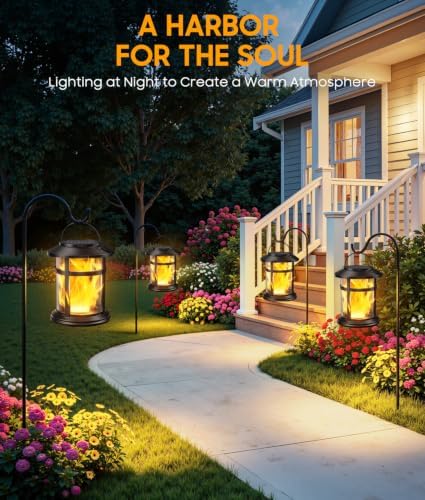 Solar Lanterns Outdoor Waterproof, 4 Pack Upgraded Flickering Flame Hanging Solar Lights, Solar Powered Decorative Lanterns for Garden Patio Porch Table Decor Gifts - Image 2