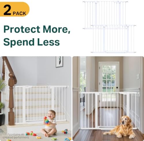 Cumbor 2-Pack 30-48 in Baby Gate for Stairs, Auto Close Dog Gate, White - Image 2