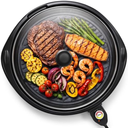Elite Gourmet EMG-980BX Indoor Electric Round Grill, Non-Stick, 14" Black by EliteGourmet