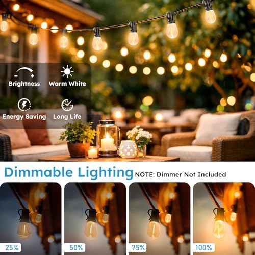 GvvooHome LED Outdoor String Lights, 50FT Waterproof Patio Lights with 16 Shatterproof S11 Plastic Bulbs, 2700K Warm White Edison Hanging Lights for Backyard, Garden, Porch, Bistro - Image 2