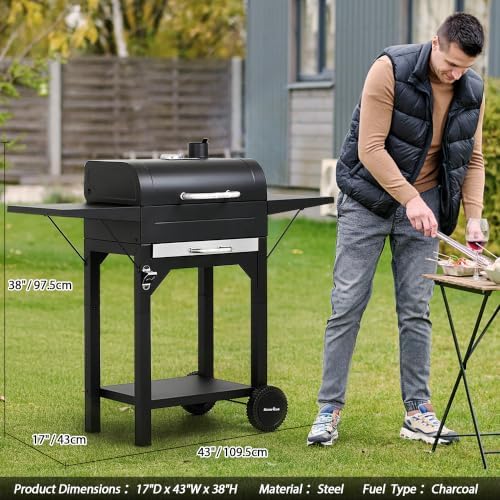 MASTER COOK Charcoal Grills with Two Side Tables, 342 SQIN Cooking Area Outdoor Smoker Barbecue bbq grill for Camping, Patio,Backyard Party, Picnic, Black - Image 3