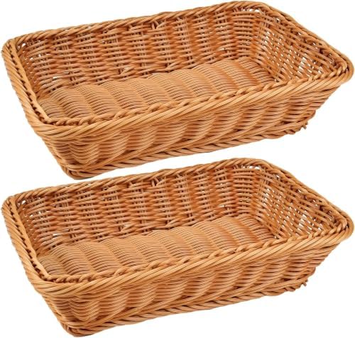2 Pack Wicker Bread Baskets, 12 Inch Rectangular Serving Trays by Fulhdedi