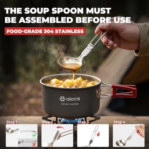 ALOCS 19pcs Camping Cookware Mess Kit, Pots and Pans Set with Kettle - Image 2