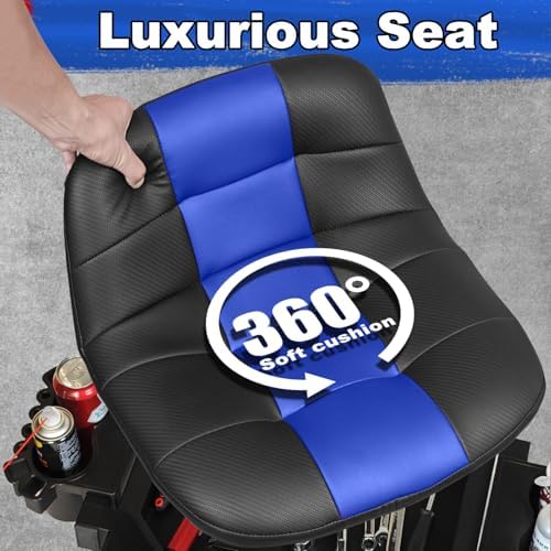 Rolling Stool with Wheels, Adjustable Height Pneumatic Garage Work Mechanic Stool Seat with Backrest, 400 LBS Capacity 360° Swivel Mechanic Crepper Chair with Tool Tray Storage, Blue - Image 3