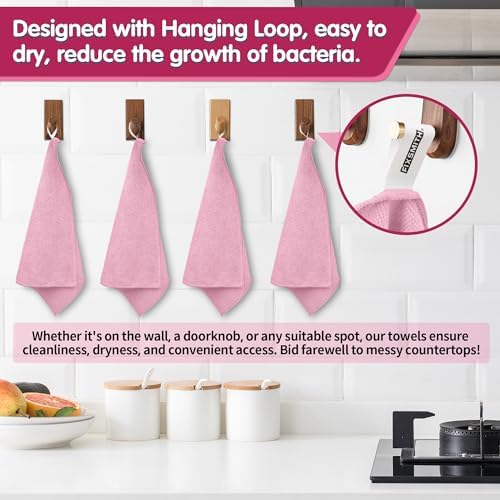 FIXSMITH Pink Microfiber Cleaning Cloth -Pack of 8, Highly Absorbent Cleaning Rags, 16"X12" All Purpose Cleaning Towels for Housekeeping, Kitchen, Car, Lint Free and Reusable Microfiber Towels - Image 3
