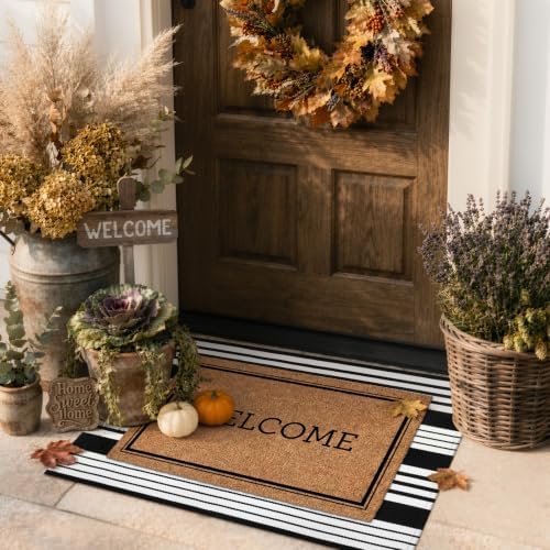 Striped Fall Door Mat 24"x36" Outdoor Rug Cotton Washable Fall Decor - Image 2