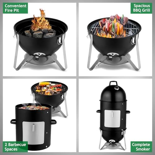 VINGLI 4-Tier 3-in-1 Vertical Charcoal Grill, 18.8 Charcoal Smoker with Built-in Thermometer, Air Vent and Access Doors, Perfect for Outdoor Cookings, Camping, Picnics, BBQs, and Tailgating Parties - Image 4