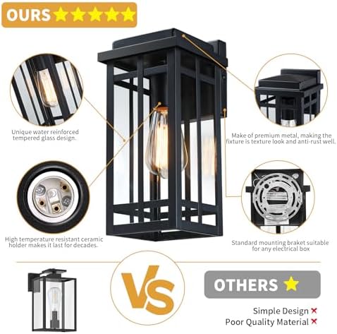 12'' Outdoor Wall Lights 2 Packs, Black Porch Light Outdoor Lighting - Image 3