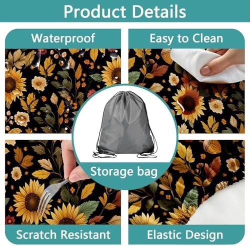 Picnic Table Cover with Bench Covers, Camping Essentials, Sunflower Flower Leaves Waterproof Windproof Patio Table Cover, Fitted Tablecloth Cover with Elastic Edge for Indoor Outdoor 3 PCS 30x60 Inch - Image 6