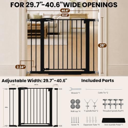 Baby Gate for Stairs, 29.7-40.6" Adjustable Dog Gate Indoor, No Drilling - Image 2