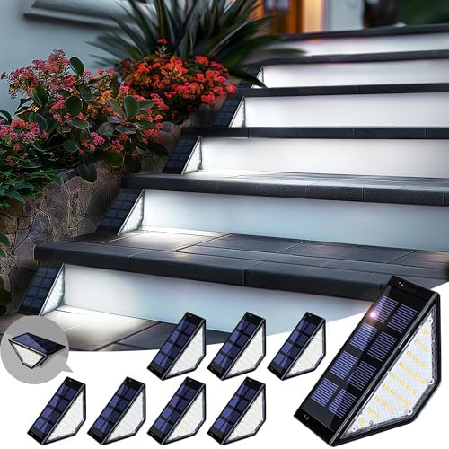 PATIOWIN 8 Pack Solar Step Lights for Outside, 24 LEDs Solar Stair Lights Waterproof IP65, Solar Deck Lights Outdoor Decor for Garden, Porch, Pathway, Patio, Fence(Cold White) by PATIOWIN