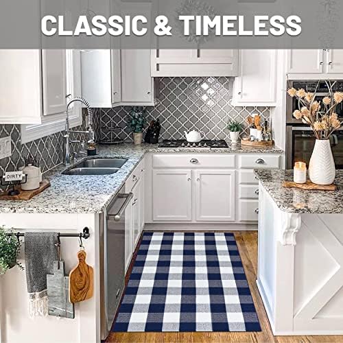 IOHOUZE 3x5 Buffalo Plaid Outdoor Rug, Washable Front Porch, Navy White - Image 4