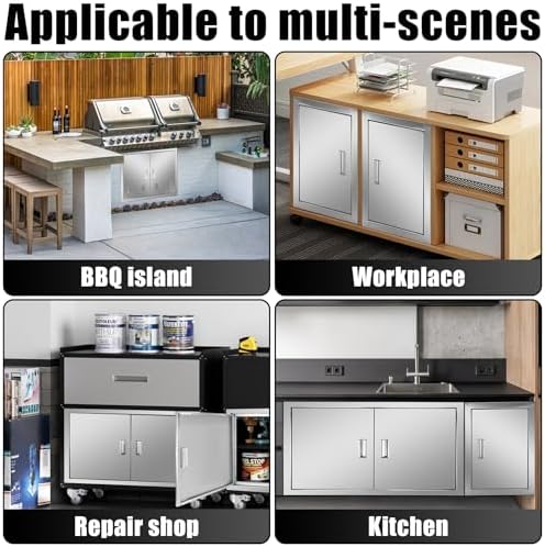 Outdoor Kitchen Door 42'' W x 21'' H Double BBQ Access Door Stainless Steel Flush Mount Doors Wall Vertical Doors with Handle Suitable for Grilling Station BBQ Island Outside Cabinet - Image 6