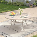 Outdoor Dining Table for 8, 53" Round Outdoor Table with Adjustable Umbrella Hole, All-Weather Metal Patio Dining Table for Lawn Garden Backyard Deck, Sandshell by ProvideOutdoorSolutions