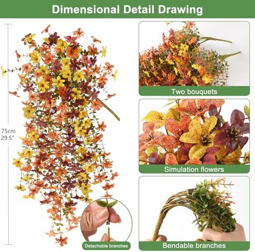 INQCMY Artificial Fake Hanging Flowers Plants for Outdoor Fall Decoration - Image 2