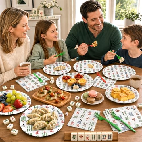 96PCS Mahjong Party Paper Plates and Napkins Mahjong Party Decorations Mah Jong Disposable Tableware Dinnerware Set for Mah-jong Birthday Gatherings Decorations - Image 5