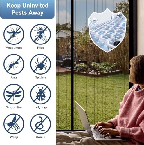 METAONLY Magnetic Screen Door Mesh, Works for Patio, Sliding Door, Keeps Bug Mosquito Out, Fresh Air Flow, Fits 32" x 80" Door - Curtain Size 34" x 82", Black with Stay-Open Straps - Image 5