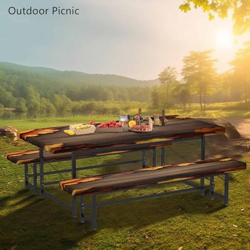 CAPSCEOLL Fitted Picnic Table Cover with Bench Covers 8ft - Brown Wood - Image 6