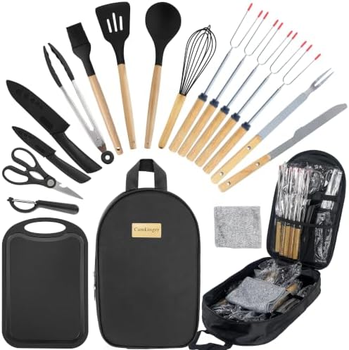 Camping Cooking Utensils Set, Silicone Cookware for Travel BBQ by Camkinger