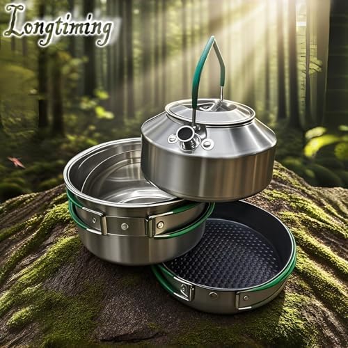 Stainless Steel Camping Cookware, durable, easy to clean, and quick to heat up. Durable camping pots and pans, perfect for family picnics, camping, backpacking, hiking. - Image 5