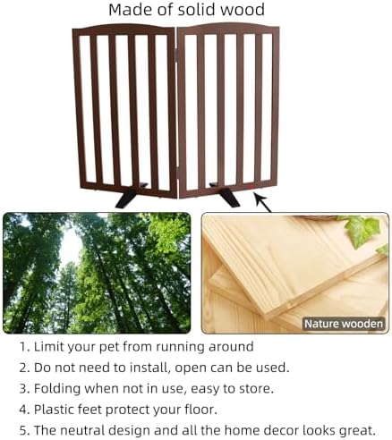 Freestanding Dog Gate Indoor,Doggie Gate Foldable Pet Gates for Doorways,Stairs or Hallways, Wooden Brown Pet Gate for the House, Pet Fence with Support Feet Included,32 "Height-2 Panels - Image 6