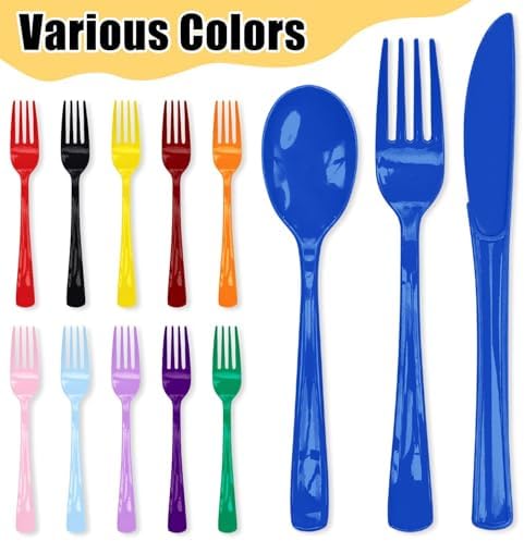 HEIPINIUYE 75 Pack Royal Blue Plastic Cutlery Heavy Duty Blue Plastic Knives Forks and Spoons Disposable Silverware Set for 25 Guest Camping Birthday Baby Shower Party Cutlery Set - Image 4
