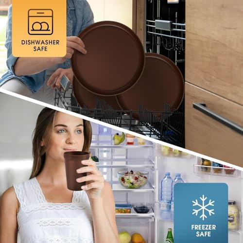 40 Piece Plastic Dinnerware Set for 8 with Cutlery, Unbreakable Plates and Bowls Set, Dishwasher & Microwave Safe Reusable Dish Set for Camping, RV, Outdoor Kitchen, Apartment Dining, Brown - Image 4