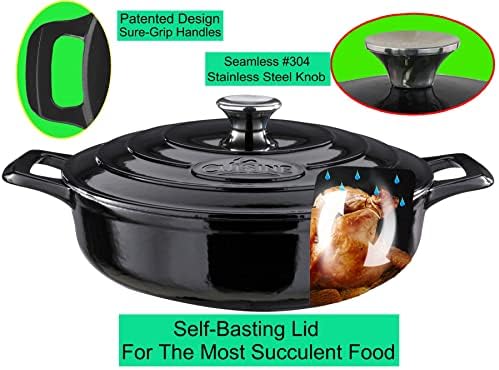 La Cuisine Enameled Cast Iron Braiser Sauté Pan Shallow Dutch Oven with Lid Internal Matt Black Enamel Coating 3.75 QT 11" / 28cm Ø, Oven-Safe 550°F/276°C, For GlassTop, Black - Image 2