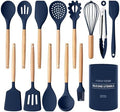 Country Kitchen Non Stick Silicone Utensil Set with Rounded Wood Handles for Cooking and Baking, 14 Piece Set, Navy by CountryKitchen
