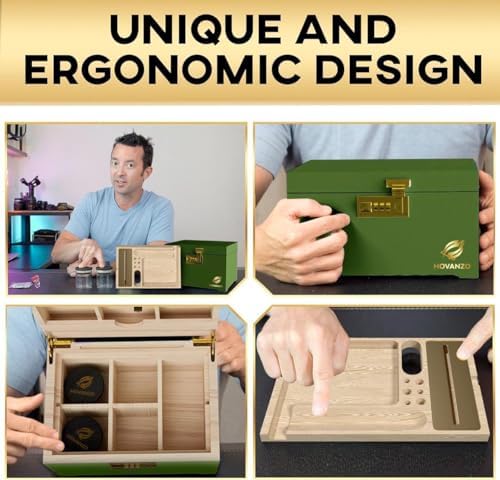 HOVANZO Premium Large Bamboo Storage Box with Organizer Tray - Storage Wood Box and Accessories - Decorative Box with Combination Lock - Large Wooden Container - Box Kit with Glass Jars - Image 5
