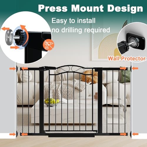 Fairy Baby 65.4"-68.1" Extra Wide Baby Gate with Door, 66 67 68 Inches Walk THR Baby Gates for Stairs Pressure Mounted no Drill, Indoor Tension Metal Child Pet Dog Safety Gate for Kids, Black - Image 6
