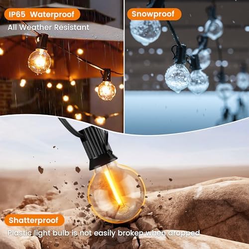 OHLUX Outdoor String Lights,110FT Dimmable Patio Lights with 52 Shatterproof 2200K LED G40 Bulbs(2 Spare),Waterproof Hanging Lights String for Outside Backyard Cafe Porch Deck Porch - Image 3