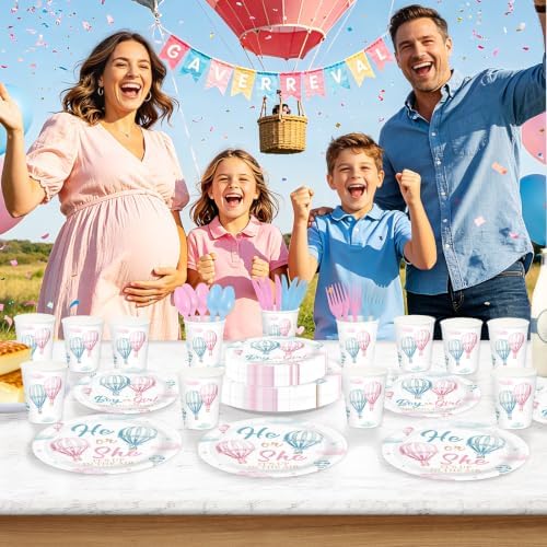 168Pcs Pink and Blue Hot Air Balloon Gender Reveal Party Supplies Serves 24 - Image 5
