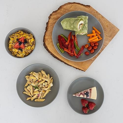 Grow Forward 16-piece Premium Wheat Straw Dinnerware Sets for 4 - Unbreakable Dishwasher & Microwave Safe Plastic Plates and Bowls Sets - Patio, Outdoors, RV, Camping Dishes - Feather - Image 5