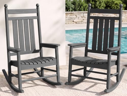 SERWALL Comfortable Outdoor Rocking Chairs Set of 2, Gray by SERWALL