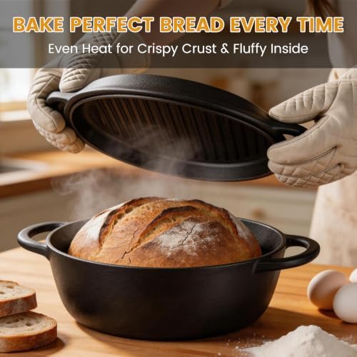 3.5QT Cast Iron Dutch Oven with Skillet Lid, 2-in-1 Cookware Set - Image 5