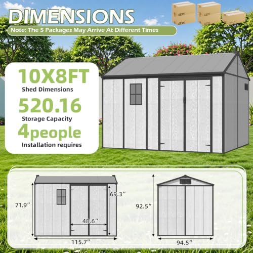 8 x 10 FT Plastic Outdoor Storage Shed with Floor, Resin Garden Shed - Image 2