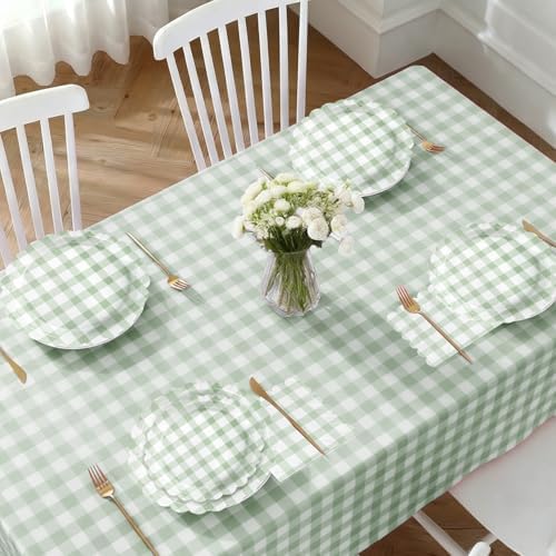 102 PCS Sage Green Gingham Party Supplies - Scalloped Plates, Napkins, Forks, Banner, Gingham Tablecloth for Baby Shower, Wedding, Birthday, Serves 25 - Image 4