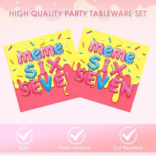 6 7 Birthday Decorations,40Pcs Colorful Donut Ice Cream Theme Six Seven Tableware,Disposable Paper Plates and Napkins Set for Kids Teens Meme Lovers Viral Six Seven Birthday Party Supplies,Serve 20 - Image 4