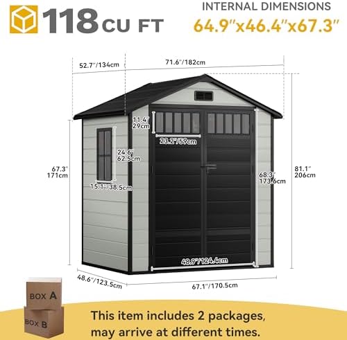DWVO 6x4.4 FT Resin Storage Shed with Fence-Style and Side Windows, Lockable Door, and Vents for Garden, Backyard, Patio, Lawn, Blue-Gray - Image 2