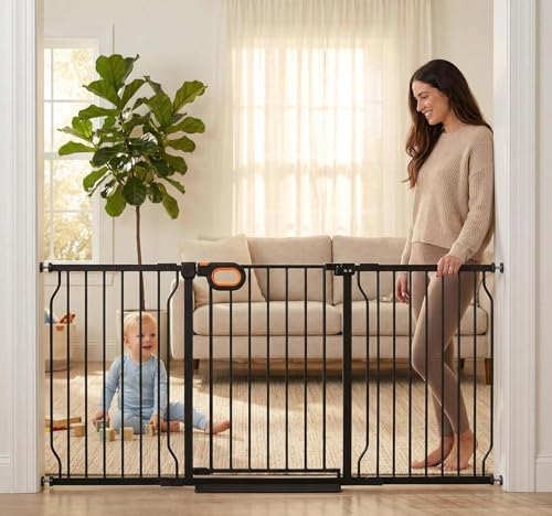 62.2-66.9 Inch Extra Wide Baby Gate with Door for Stairs Doorways by HOOOEN