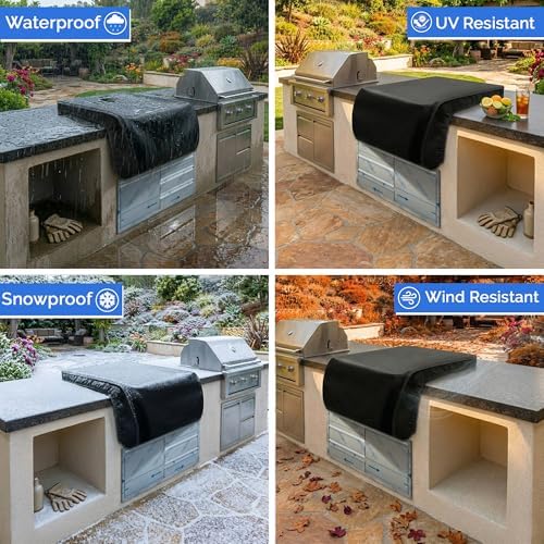 Covers & All Built-in Grill Side Burner Cover – 12 oz Heavy Duty Waterproof Outdoor BBQ Side-Grill Burner Protector with Air Vent & Elastic Fit (16 x 25 x 14 in, Black) - Image 4