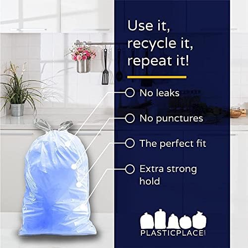 Plasticplace Custom Fit Blue Drawstring Trash Bags, Compatible with Simplehuman Code H, Tear-Resistant, Scent-Free, for Indoor Use Home Office Trashbags (100 Count), 8-9 Gallon / 30-35L, 18.5" x 28" - Image 5