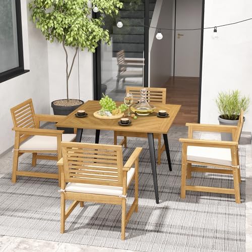 Tangkula 42.5" Acacia Wood Outdoor Dining Table for 4, Square Patio Table - Image 2