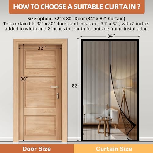 METAONLY Magnetic Screen Door Mesh, Works for Patio, Sliding Door, Keeps Bug Mosquito Out, Fresh Air Flow, Fits 32" x 80" Door - Curtain Size 34" x 82", Black - Image 2