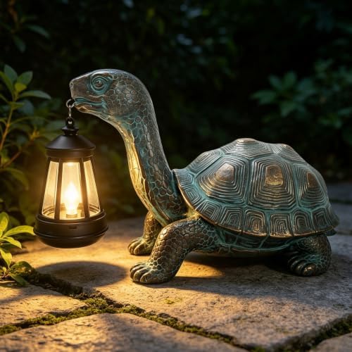 Solar Turtle Garden Statue with Hanging Solar Lantern by QZJDDZSW